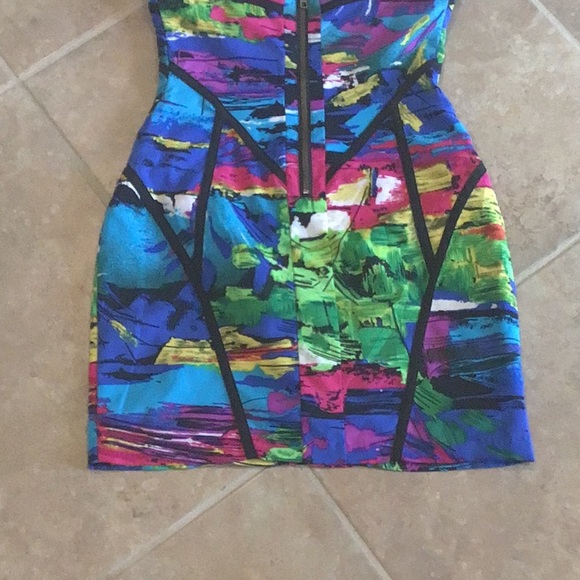 FACTORY by Erik Hart back zip dress, strapless, built in cups, multicolored, 0 - Picture 8 of 9